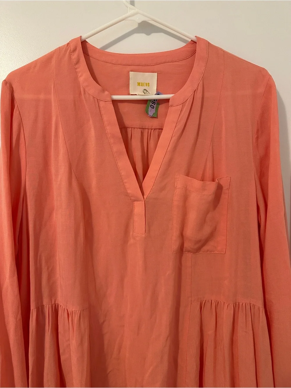Anthropologie Maeve Coral Laiken Henley Blouse Size 12 Women’s - Picture 5 of 9